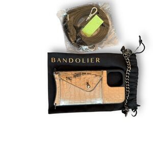 Bandolier iPhone 12 ProMaxMetallic gold croc case with new Crossbody Strap